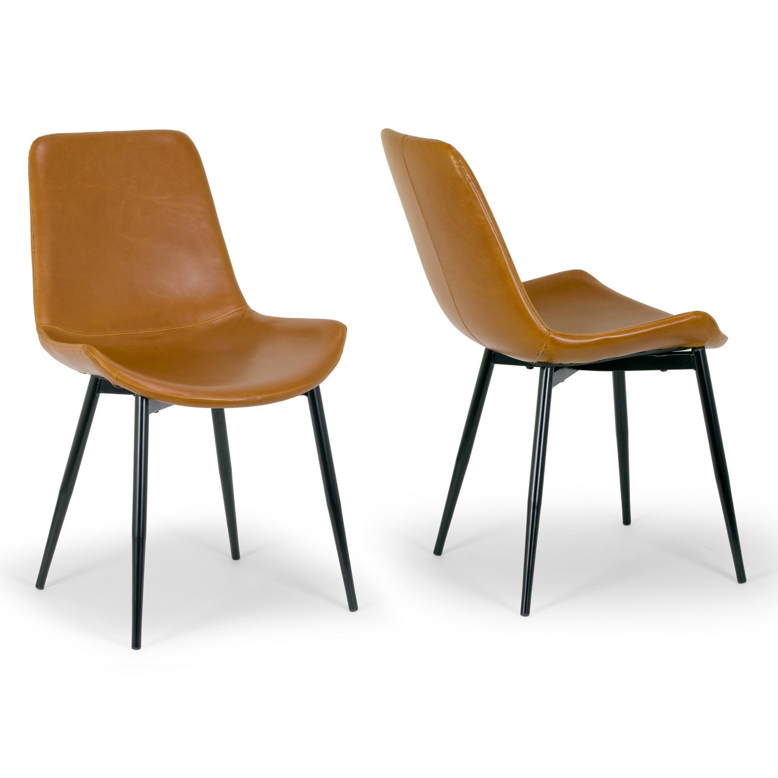 Set of 2 Alary Caramel Brown Faux Leather Modern Dining Chair with Black Iron Legs - image 1 of 6