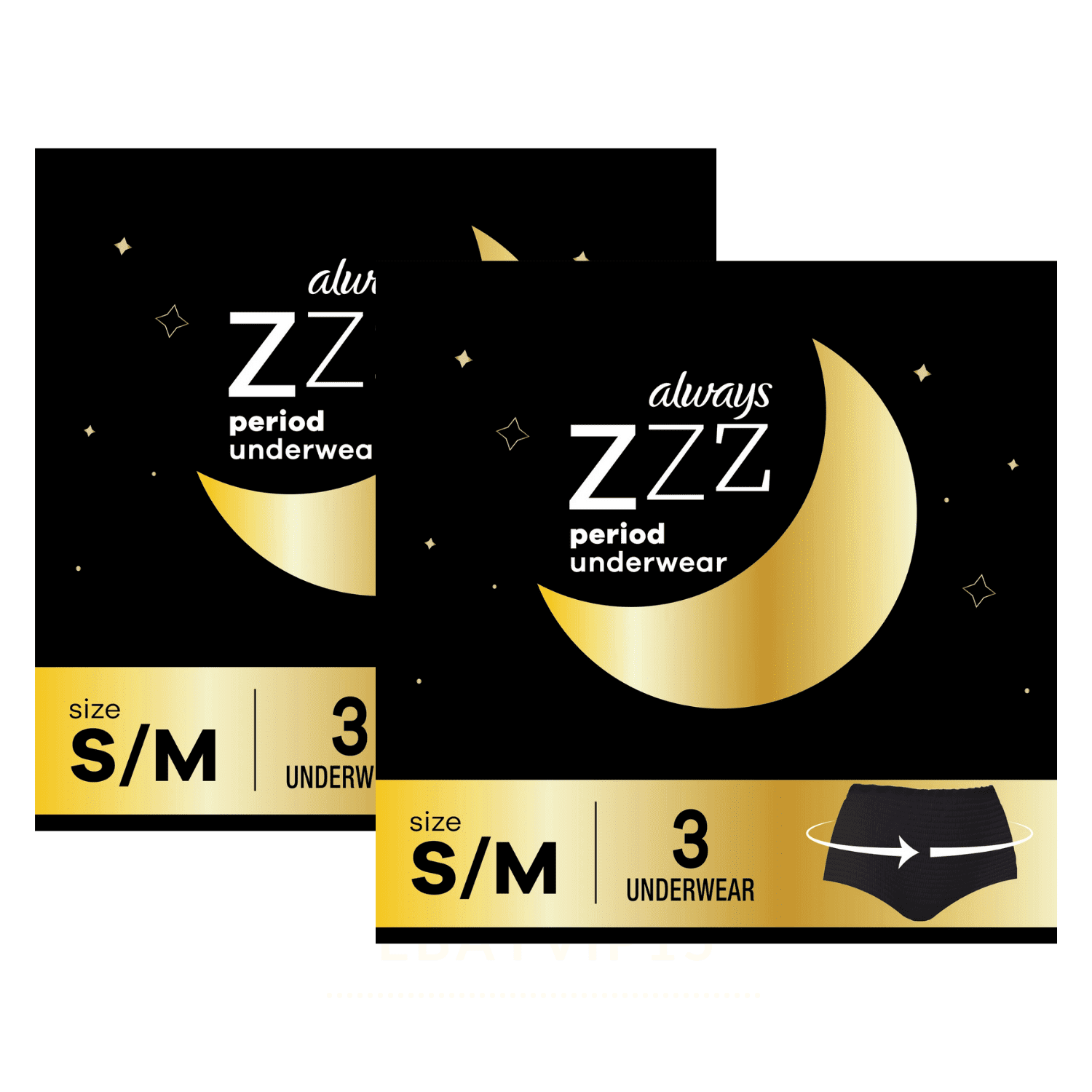 Set of 2) Always ZZZ Overnight Disposable Period Underwear for Women Size S/ M, 3 Ct 