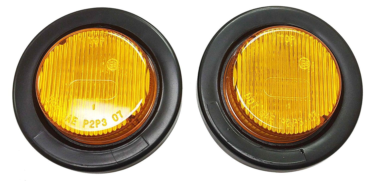 Set of 2 Amber 2" Round 9 LED Trailer Side Clearance Light w/Grommet & plug -24002