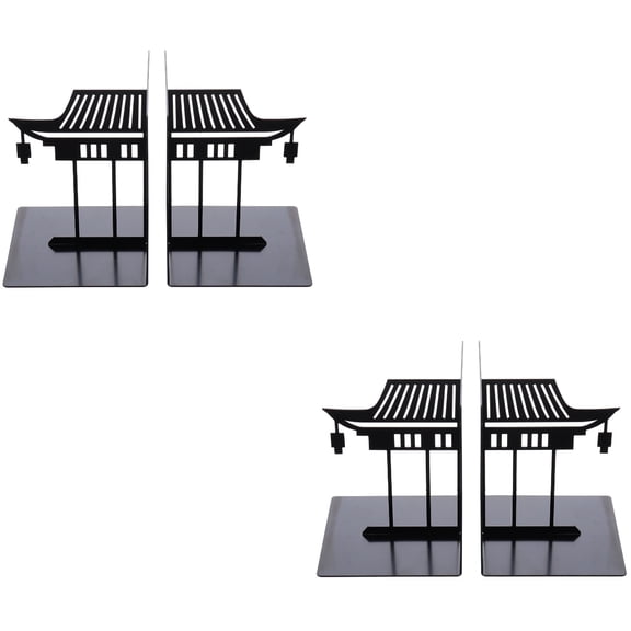 Set of 2 Ancient Building Book Stand Bookcases Decor Office Black
