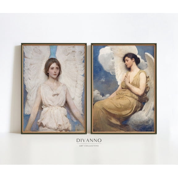Set of 2 Angels Posters Classic Wall Art Victorian Home Gallery Decor Woman Painting Vintage Giclee Print Cherub Fine Art Digital Art Set 2