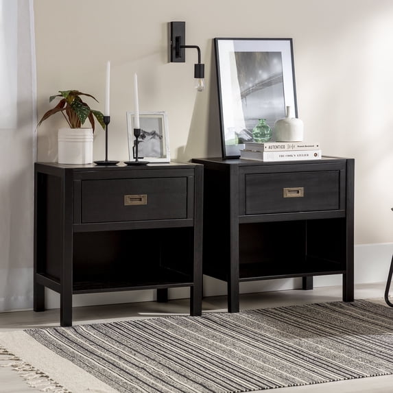 (Set of 2) Annabelle One Drawer Storage Nightstand by Walker Edison, Black