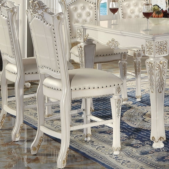 Set of 2 Antique Pearl Chairs | Elegant Dining Room Addition | Poly - Resin and Leather Build | Sturdy Tapered Legs for Support