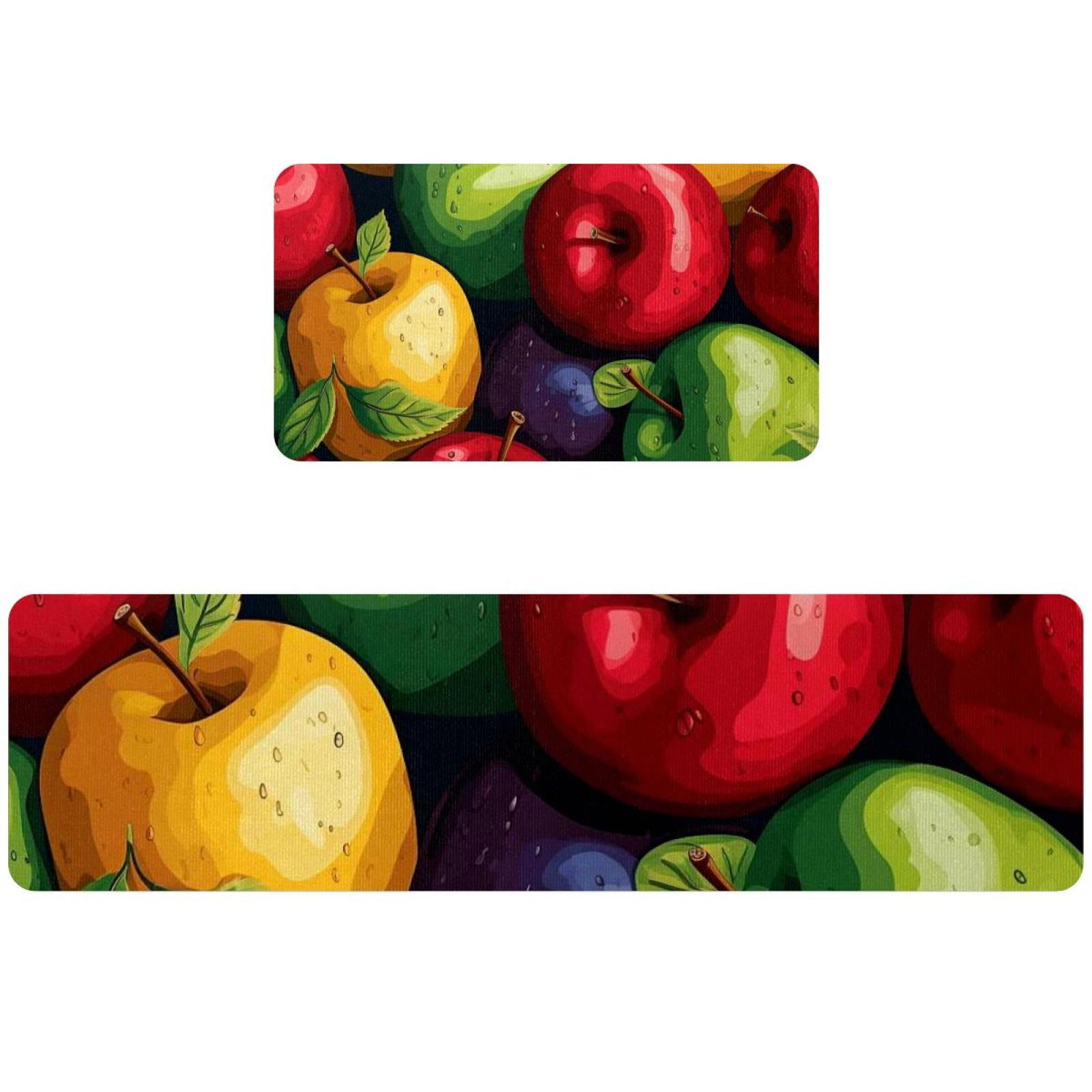 Set of 2 Apple Kitchen Rugs Non Skid Kitchen Mats for Floor Cushioned