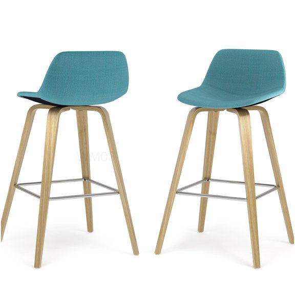 Set of 2 Aqua Blue Bar Stools, Bentwood Frame Modern Counter Height Stools with Padded Seat