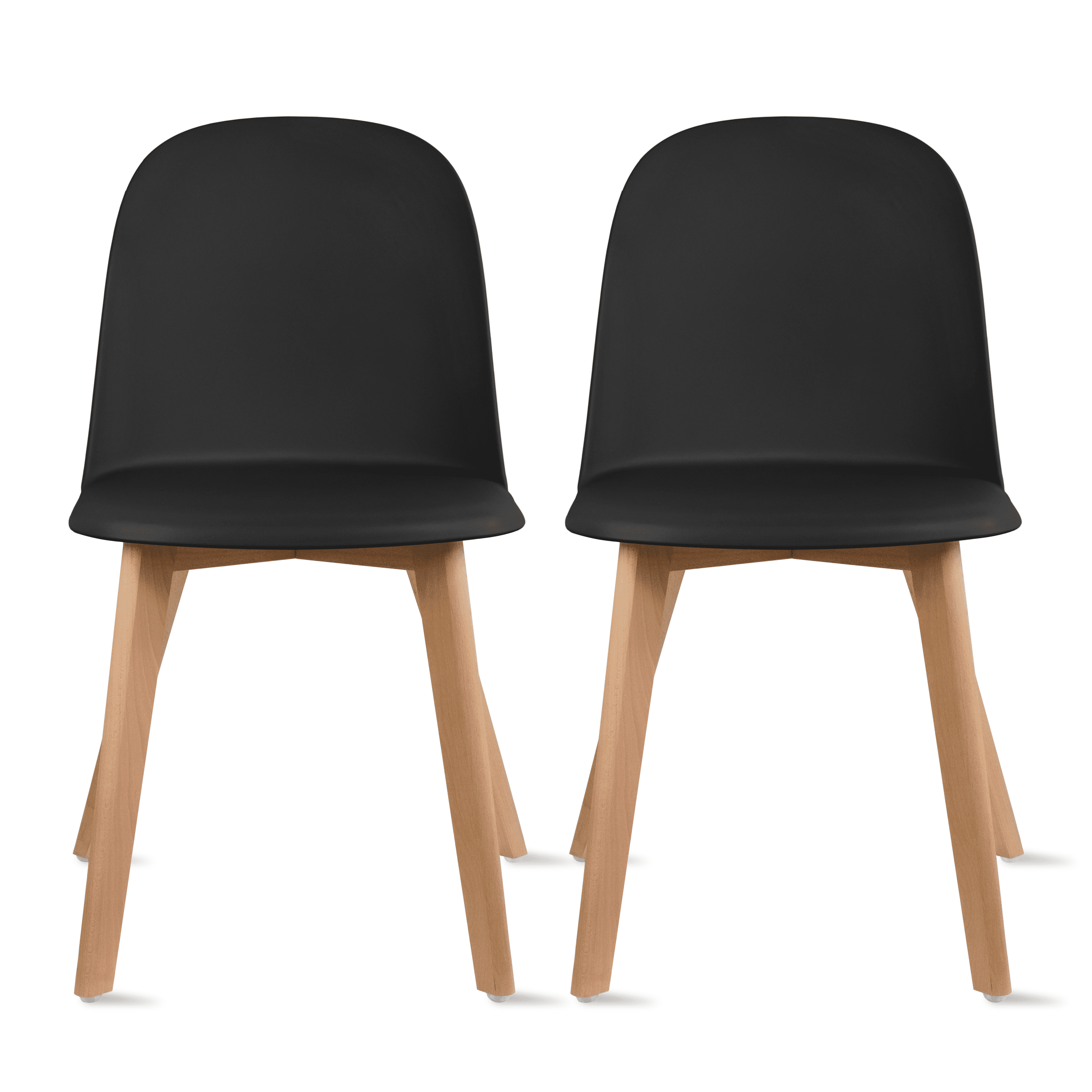 Set of 2 Black Plastic and Wood Dining Side Chairs