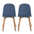 thumbnail image 1 of 2xhome Set of 2 Modern Armless Dining Chairs | Plastic Shell Seat with Wooden Legs | Indoor or Outdoor Use | Home Kitchen Patio, Blue, 1 of 12
