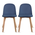 thumbnail image 1 of Set of 2 Armless Plastic Dining Chair Wood Legs for Dining Room Plastic Molded Seat With Cushion, Blue, 1 of 12