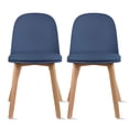 thumbnail image 1 of Set of 2 Armless Plastic Dining Chair Wood Legs for Dining Room Plastic Molded Seat With Cushion, Blue, 1 of 12