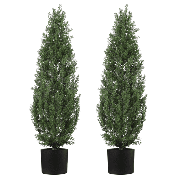 Set of 2 Artificial Cedar Topiary Trees, 3ft Faux Boxwood Plants in Pots - UV Resistant for Indoor/Outdoor Decor, Front Porch, Garden, or Patio