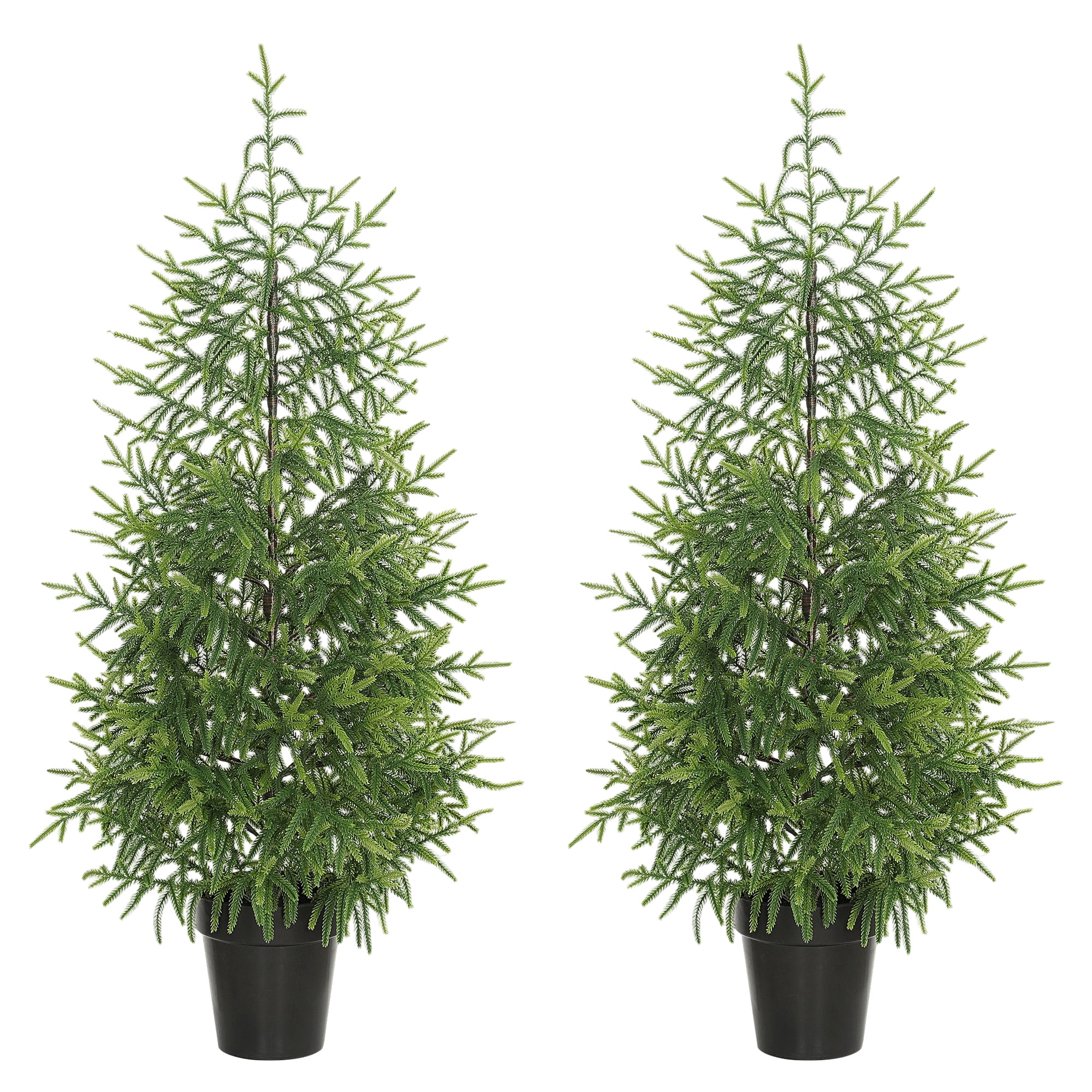 Set of 2 Artificial Christmas Tree, 4 ft Norflok Pine Xmas Tree with 133 Molded Tips and Pot Base, Easy Assembly, Green