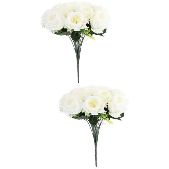 Set of 2 Artificial Flowers Head Fake Roses Cemetery Vases Bridesmaid