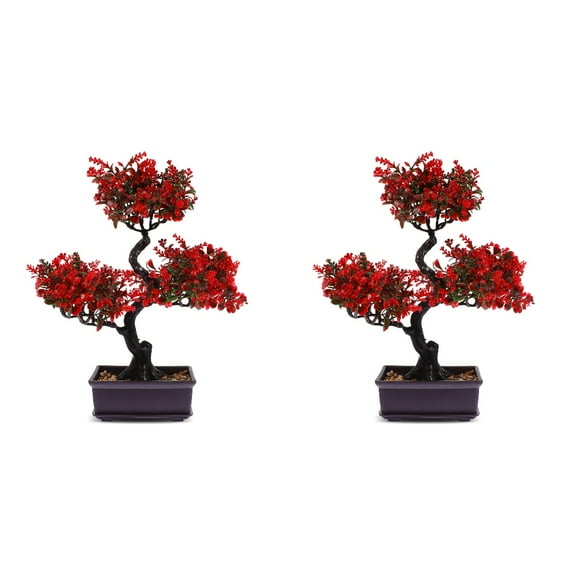 FENGGUIQU Red Fake Bonsai Tree Simulation Design Indoor Table Plant Ornament