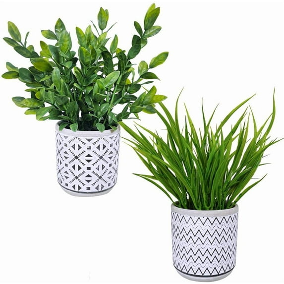 Set of 2 Artificial Potted Plants Potted Euc Plant Artificial Grass in Modern Concrete Plant Pots Outdoor