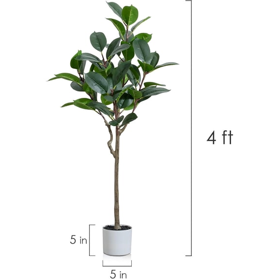 Set of 2 Artificial Rubber Tree 4ft Indoor with Lifelike Leaves and Trunks