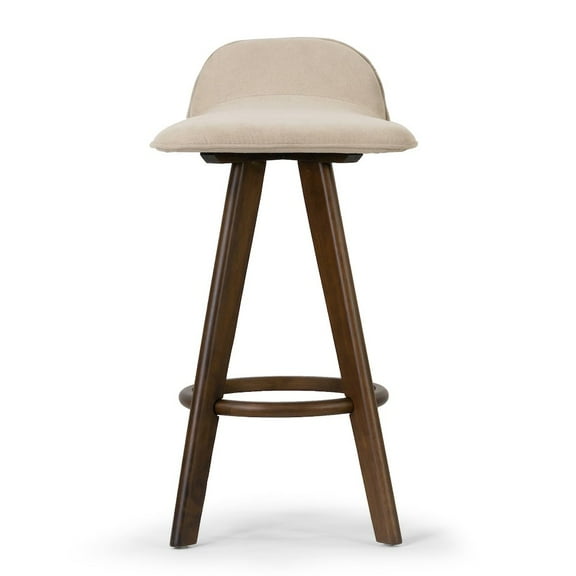 Set of 2 Asta Dark Brown Rubberwood Counter Stool with Low Back Fabric Seat