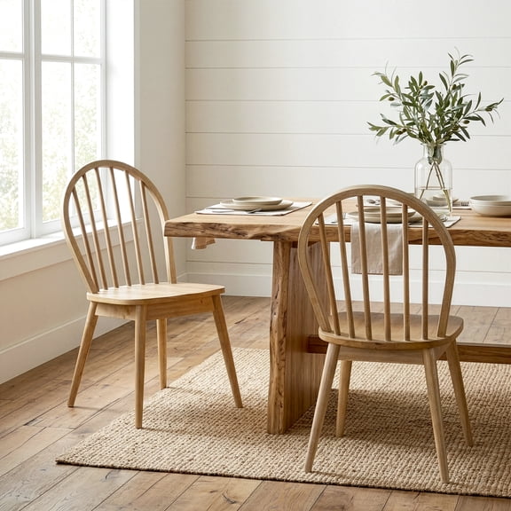 Set of 2 Astra Washed Solid Wood Chair with Windsor Back