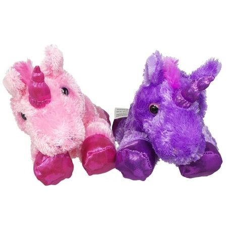 Set of 2 Aurora Plush BRIGHT UNICORNS, Pink & Purple 8" Mini Flopsie 31323