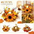 thumbnail image 1 of Set of 2 Autumn Sunflower Candle Ring Wreaths, Artificial Maple Twig Berry Mini Wreath for Thanksgiving Dining Table Centerpiece Decor (C), 1 of 6