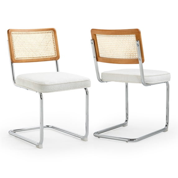 Belle White Boucle Fabric Dining Chair with Swivel Base