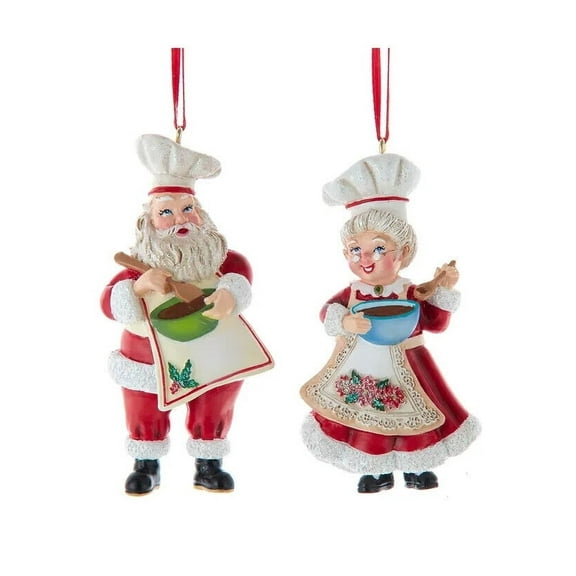 Set of 2 BAKING SANTA & MRS. CLAUS Christmas Ornaments, by Kurt Adler