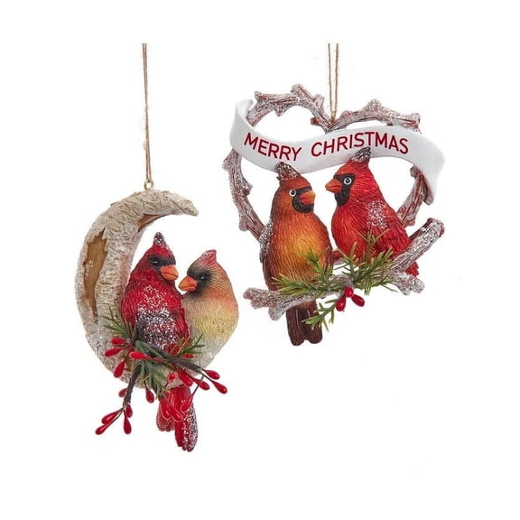 Set of 2 BIRCH BERRIES CARDINAL COUPLE Christmas Ornaments by Kurt Adler