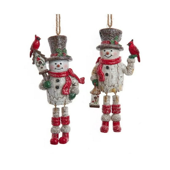 Set of 2 BIRCH BERRIES SNOWMAN with Dangle Legs Christmas Ornaments, Kurt Adler
