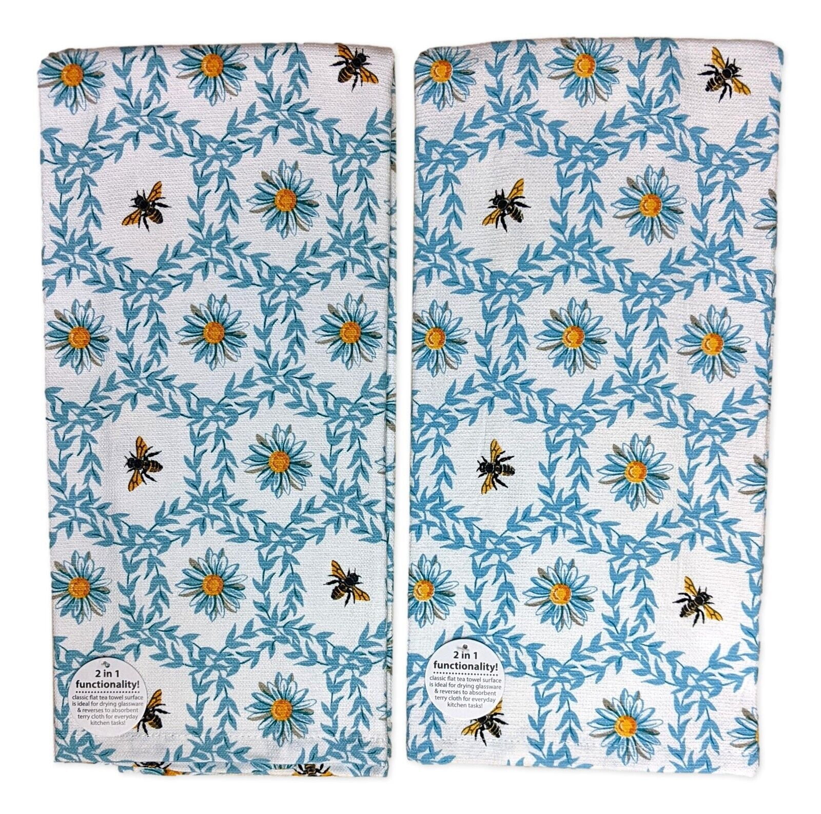 Set of 2 BLOSSOMS & BEES Daisy Terry Kitchen Towels by Kay Dee Designs