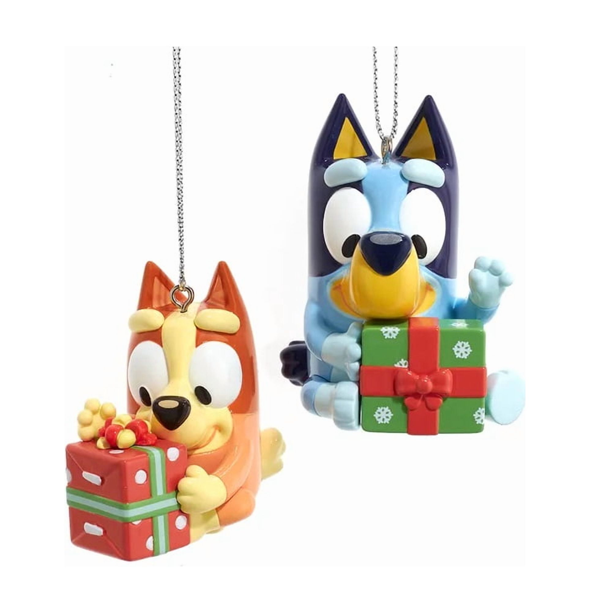 Set of 2 BLUEY & BINGO with Presents Plastic Christmas Ornaments, by Kurt Adler