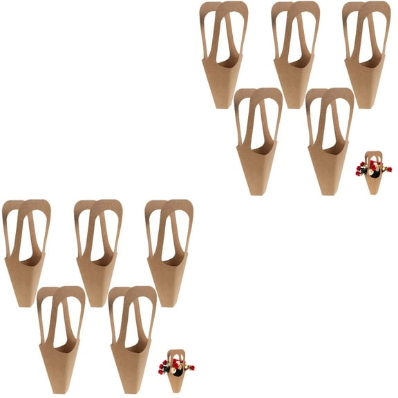 Set of 2 Bag Portable Kraft Paper Flower Basket Bouquet Carrying