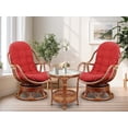 thumbnail image 1 of Set of 2 Bali Lounge Swivel Rocking Chairs with Burgundy Cushion and Pelangi Round Coffee Table Natural Rattan Wicker Handmade, Colonial, 1 of 7