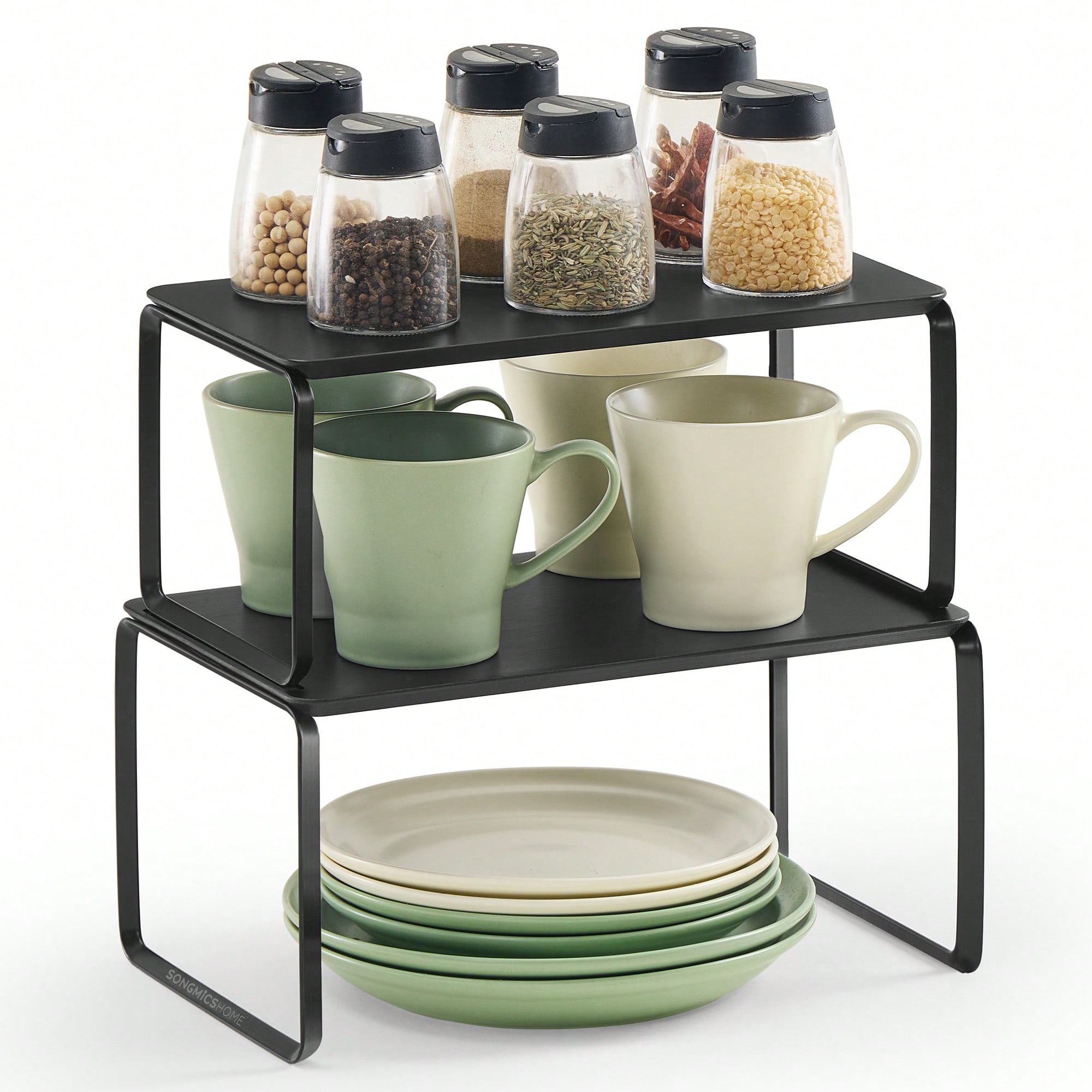 Set of 2 Bamboo Cabinet Organizer Shelves – Stackable & Expandable ...