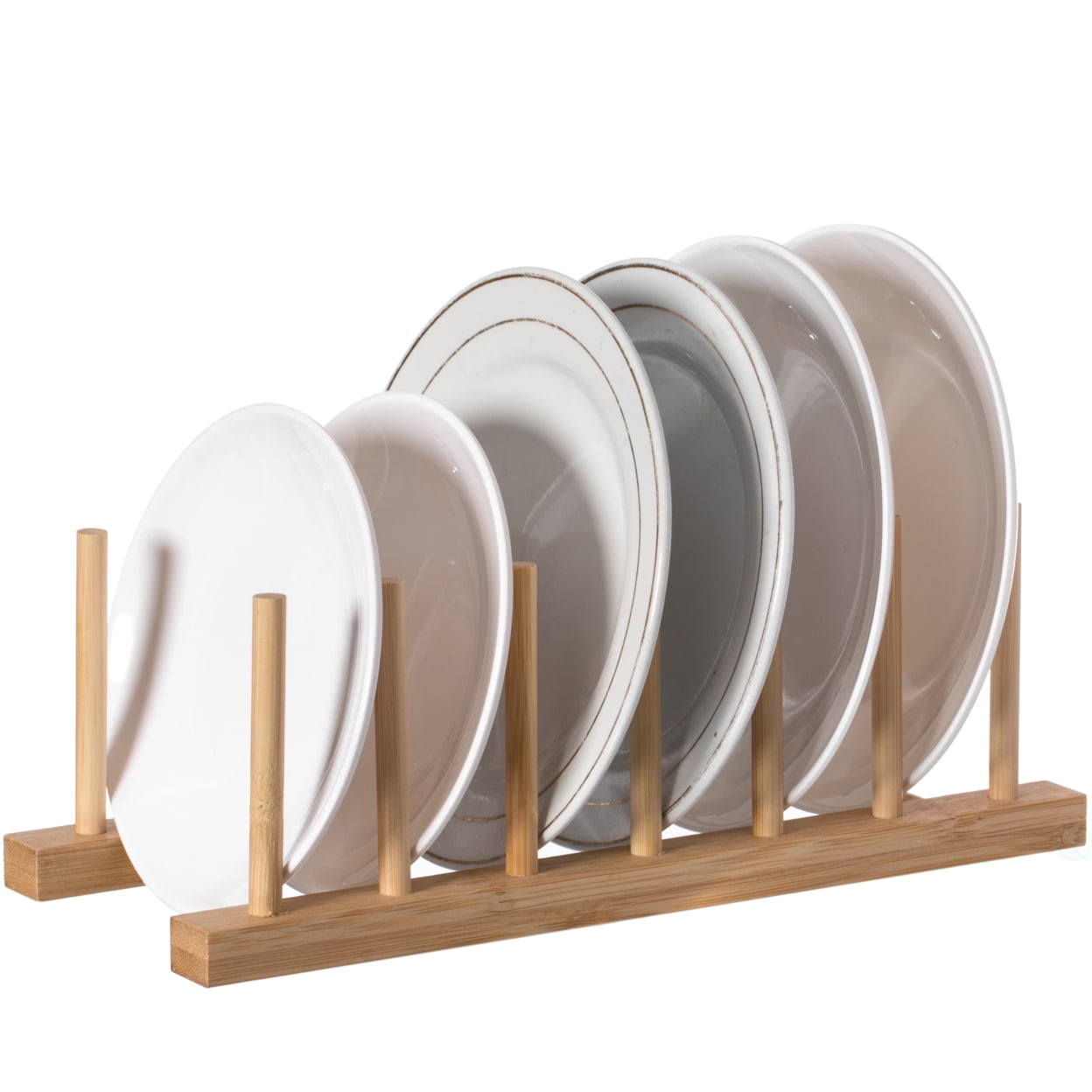 Set of 2 Bamboo Wooden Dish Drainer Rack with 2 Grids