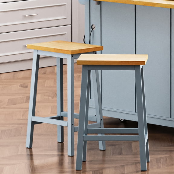 Set of 2 Bar Chairs | Retro Design for Kitchen and Bar | A - shaped Legs with Anti - scratch Pads | High Weight Capacity