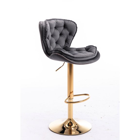 Set of 2 Bar Seating | Chrome Footrest, Height-Adjustable for Home Bars | Fabric and Golden Leg Style | Overcomes Seating Challenges