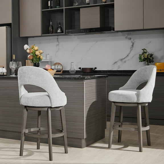 Set of 2 Bar Stools 26" Counter Height Swivel Barstools, Upholstered U-Shape Back Counter Stools for Kitchen Island, Home, Pub, Grey