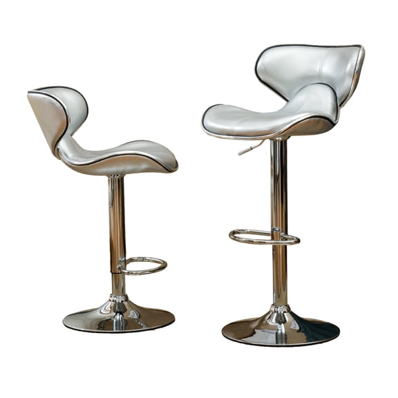 Set of 2 Bar Stools Adjustable Swivel Upholstered Chrome Base for Kitchen Bar & Dining Area