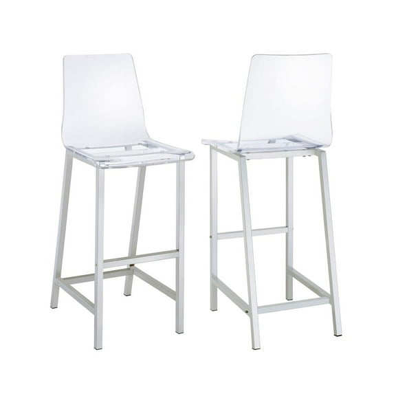 Set of 2 Bar Stools in Chrome and Clear Finish