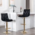 thumbnail image 1 of Set of 2 Bar Stools,with Chrome Footrest and Base Swivel Height Adjustable Mechanical Lifting Velvet + Golden Leg Simple Bar Stoo, Black, 1 of 9