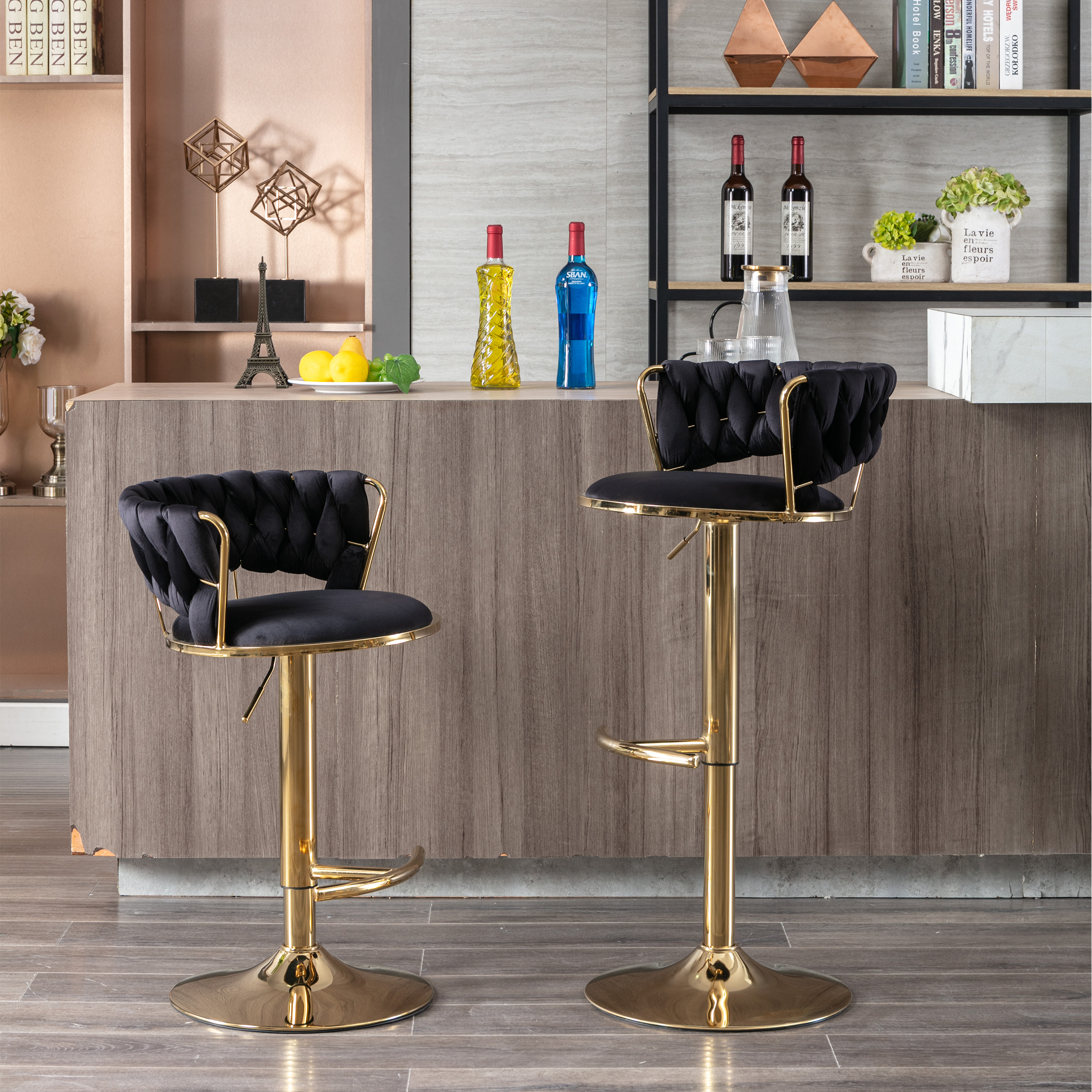 Set of 2 Bar Stools,with Chrome Footrest and Base Swivel Height ...