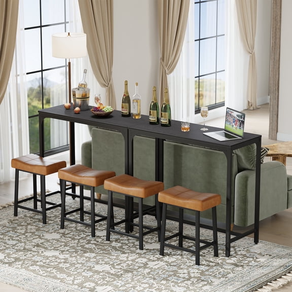 Set of 2 Bar Table, 42.5 Inch Metal Narrow Kitchen Table with Industrial Style for Small Space Dining