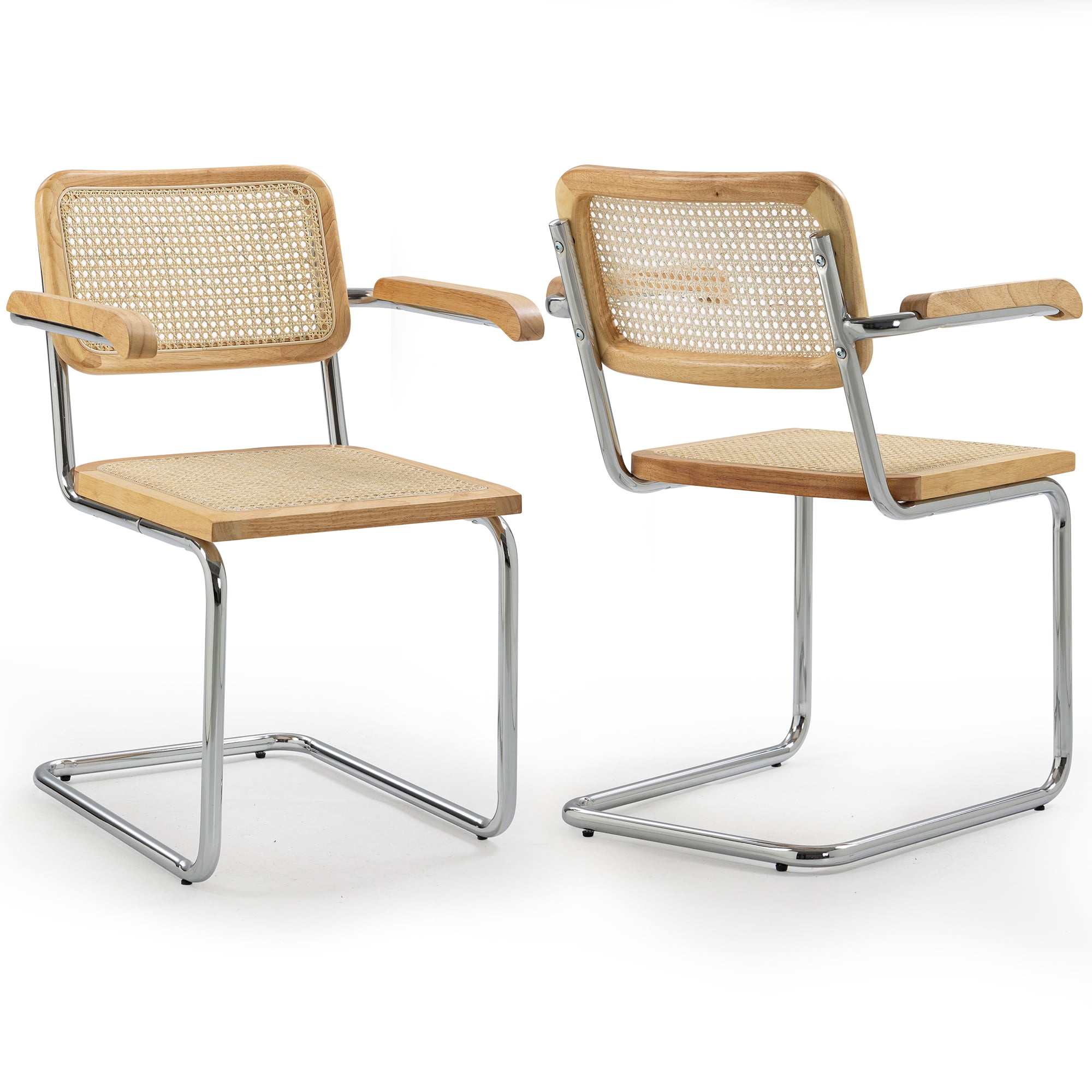Natural Brown Rattan and Cane Arm Chair with Chrome Legs