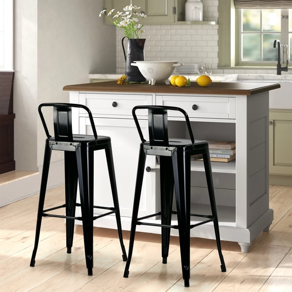 Set of 2 Baxter Brown Boucle Fabric Bar Stool with Black Iron Legs
