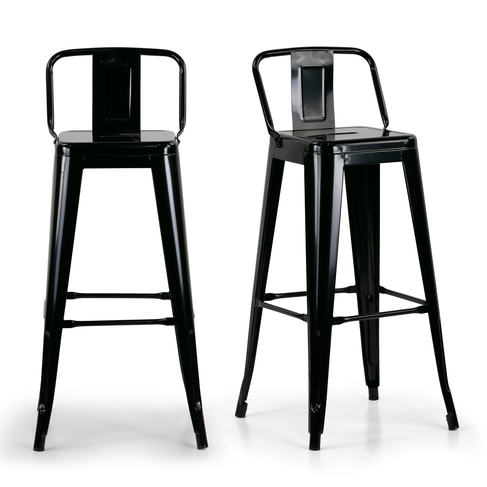 Rayne Industrial Black Metal Bar Stool with Curved Back - Set of 2