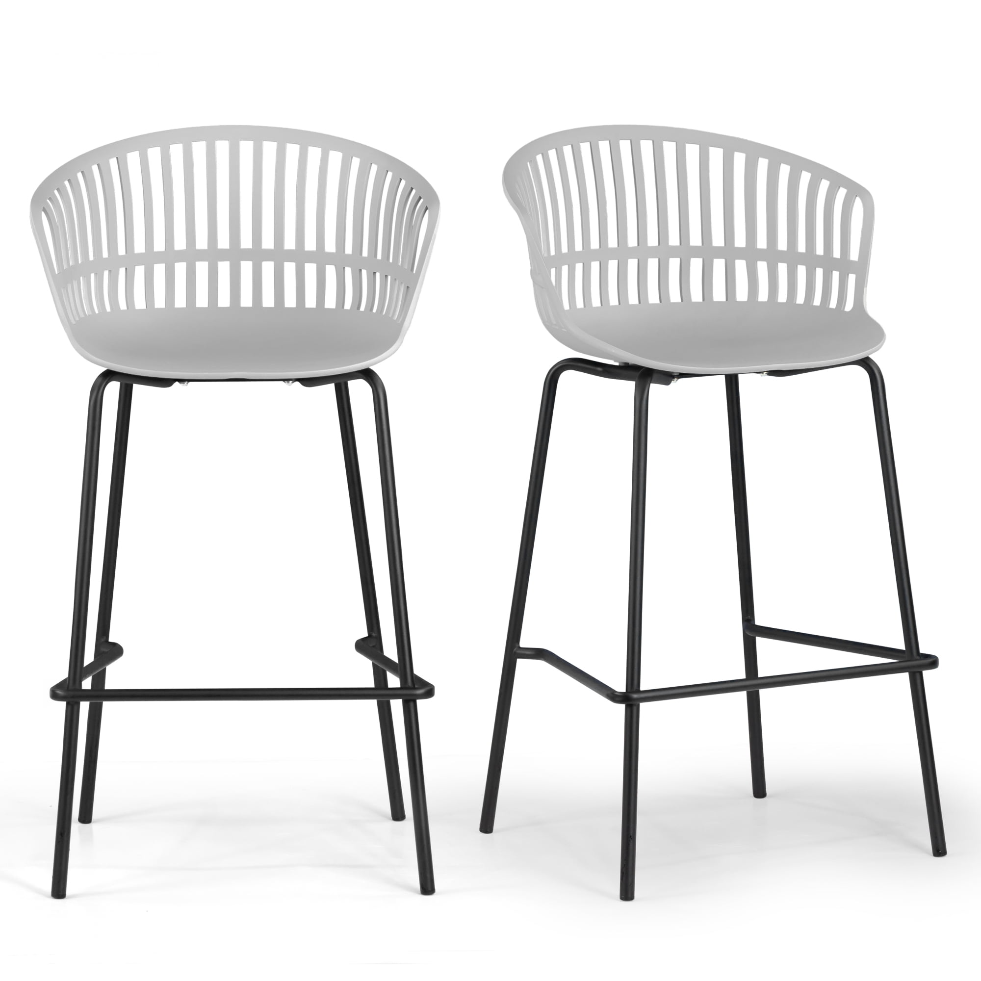 Set of 2 Basia Gray Plastic Counter Stool with Slatted Back and Metal