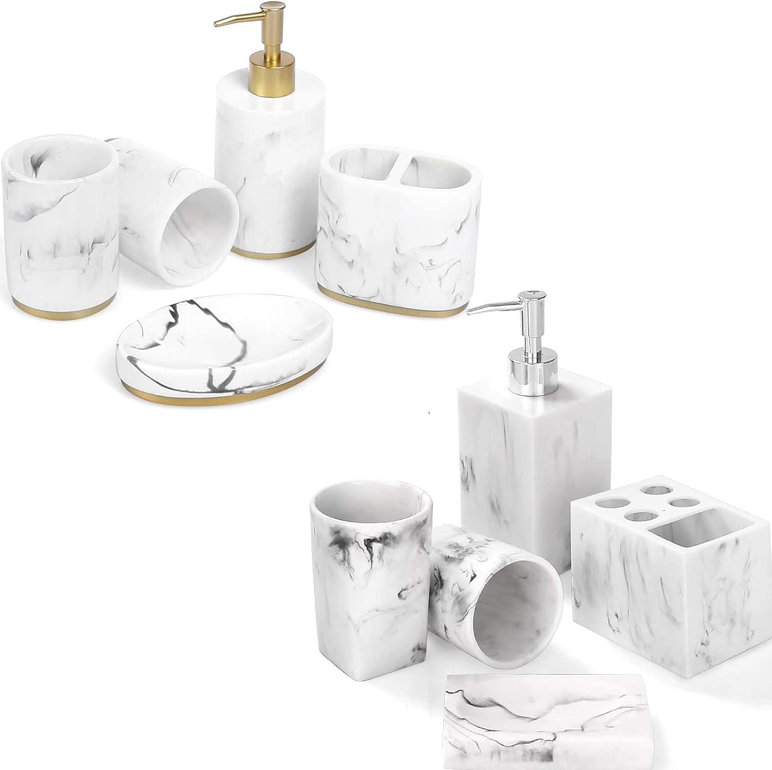 Set of 2 Bathroom Accessories Set，Marble Look Bathroom Sets for Counter ...