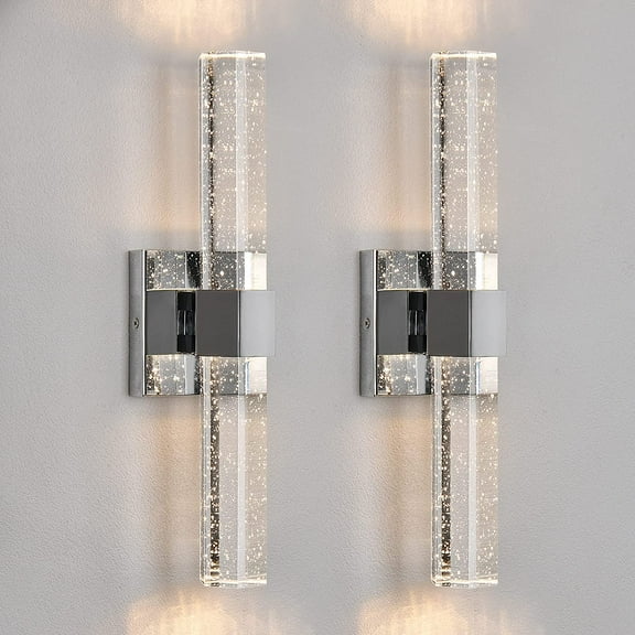 Set of 2 Bathroom Crystal Wall Light Modern Integrated LED Wall Sconce for Bedroom Living Room - Sliver
