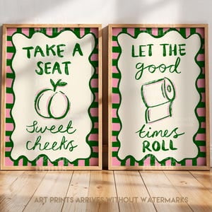Set of 2 Bathroom Prints, Toilet Poster, Bathroom Wall Art, Green Bathroom Decor, Funny Bathroom Quote, Poster Only