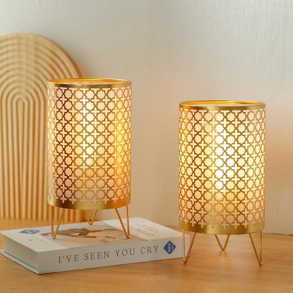 Set of 2 Battery Operated Lamp 9'' High Cordless Table Lamp Battery Powered Lanterns with 6H Timer