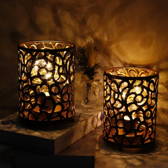 Set of 2 Battery Operated Lamps Metal Table Lamp Vintage Cordless Lights with 6-Hours Timer Fairy Lights for Home